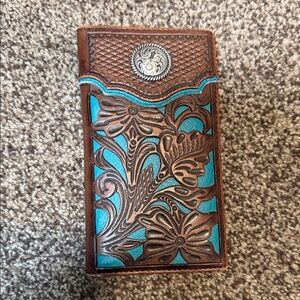 Brown and Turquoise Floral Leather Wallet